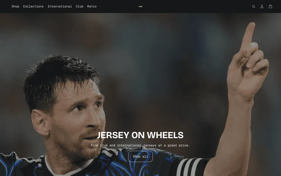 Homepage of the Jersey On Wheels Shopify store built by Anthony Stephen Mendes.