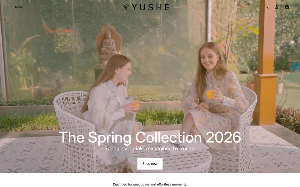 Homepage of the Yushe Fashion Shopify store built by Anthony Stephen Mendes.